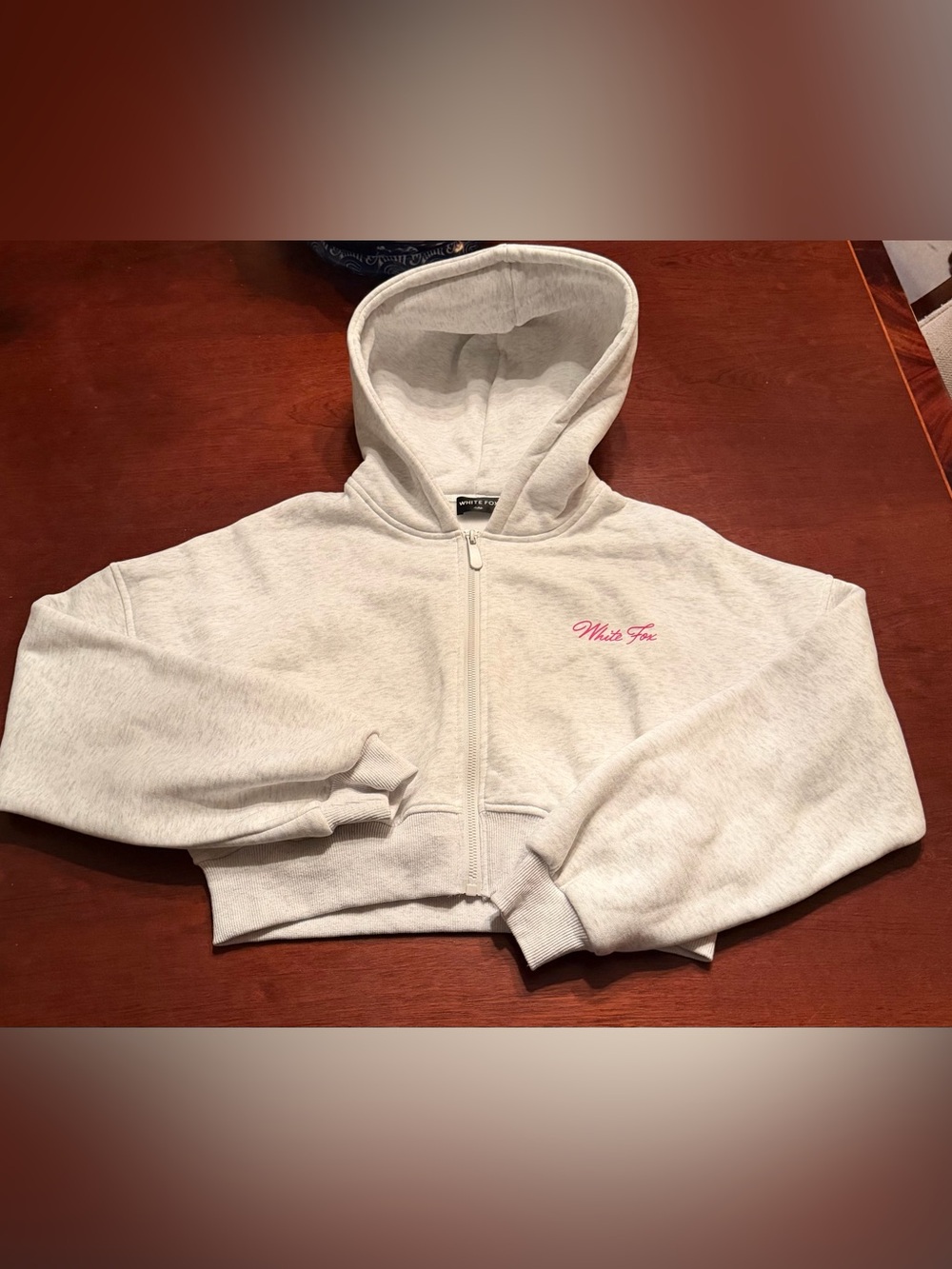 NWOT White Fox cropped zip up hoodie gray and pink Womens size S/M